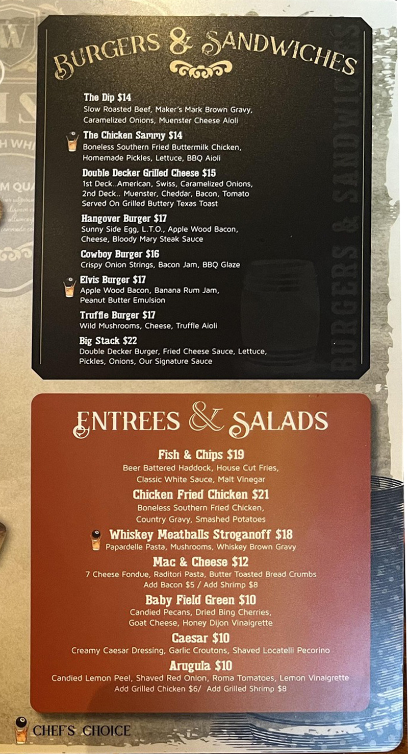 Whiskey Hideaway Menu