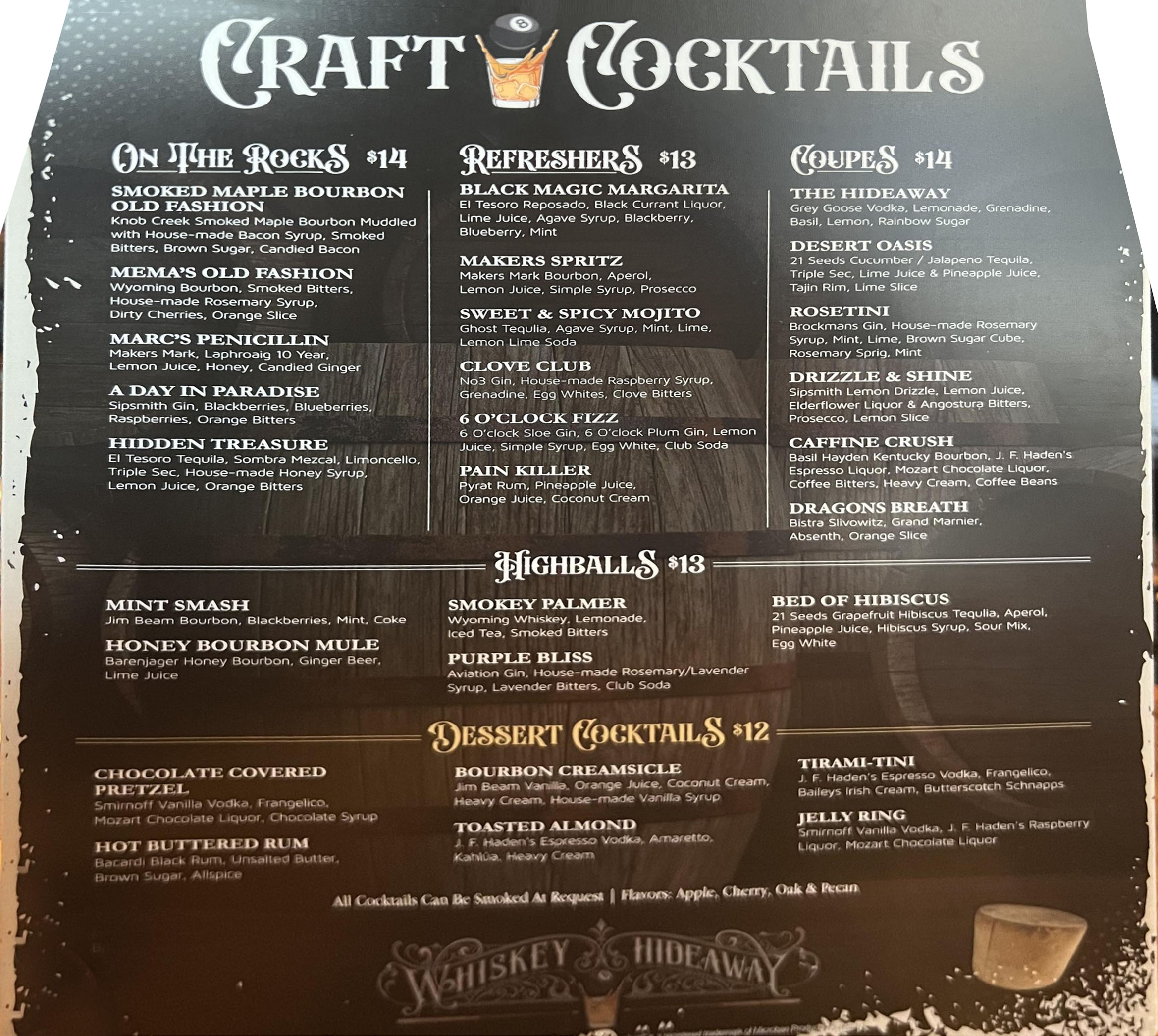 Whiskey Hideaway Menu